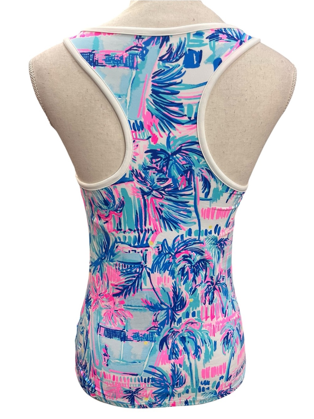 Lilly Pulitzer Luxletic Palm Print Zip Front Tank Top Built-In Bra S - Picture 6 of 13